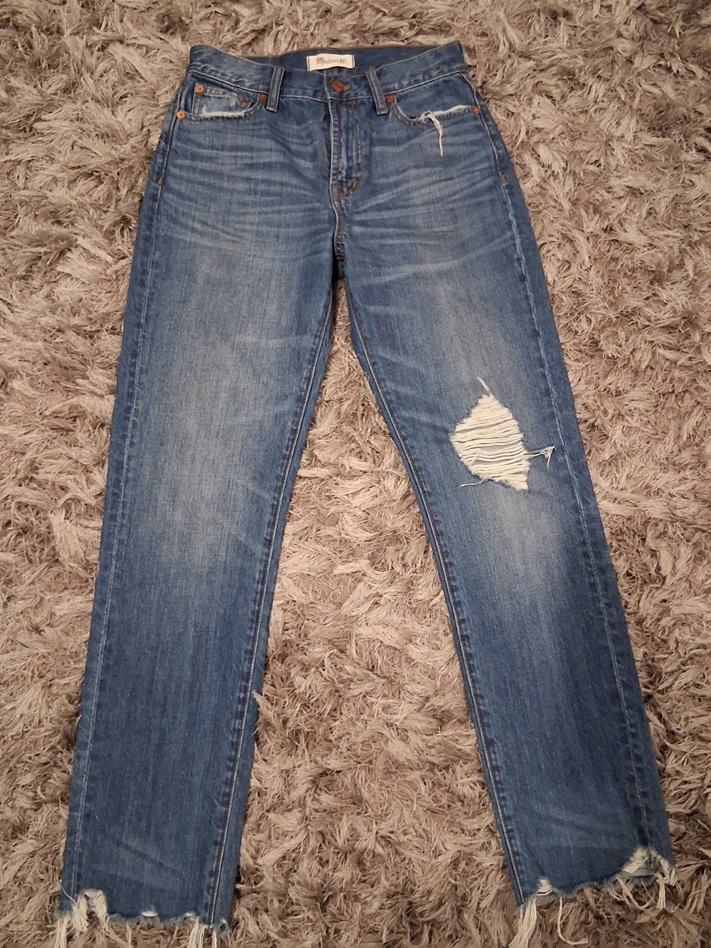 Madewell Blue Distressed Straight-Leg Jeans